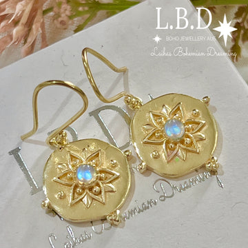 Laihas Large Vera May Gold Moonstone Earrings Gold Gemstone earrings Laihas Bohemian Dreaming -L.B.D