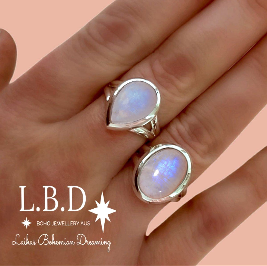 Laihas Classic Chic Raindrop Moonstone Ring Gemstone Sterling Silver Ring Laihas Bohemian Dreaming -L.B.D