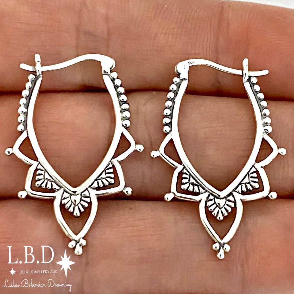 Boho earrings/ sterling silver hoop earrings/ LBD Jewellery