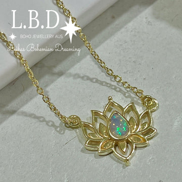 Laihas Lotus Flower Choker Style Opal Necklace-Gold Gold Gemstone Necklace Laihas Bohemian Dreaming -L.B.D