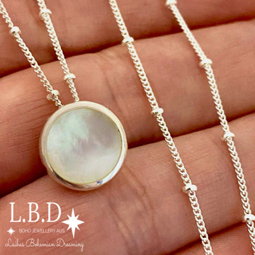 Laihas Round Boho Mother Of Pearl Necklace Gemstone Sterling Silver necklace Laihas Bohemian Dreaming -L.B.D