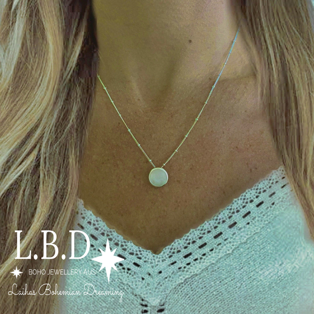 Laihas Round Boho Mother Of Pearl Necklace Gemstone Sterling Silver necklace Laihas Bohemian Dreaming -L.B.D