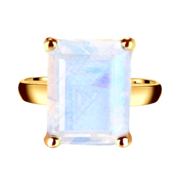 Laihas Miraculous Emerald Cut Crystal Gold Moonstone Ring Gemstone Gold Ring Laihas Bohemian Dreaming -L.B.D