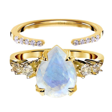 Gold Moonstone Ring Set- Gold Mystical Moonstone and Topaz Ring Set -LBD Australia