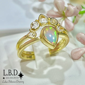 Laihas Queen Of Cups Gold Topaz and Opal Ring Set Gold gemstone Ring Laihas Bohemian Dreaming -L.B.D