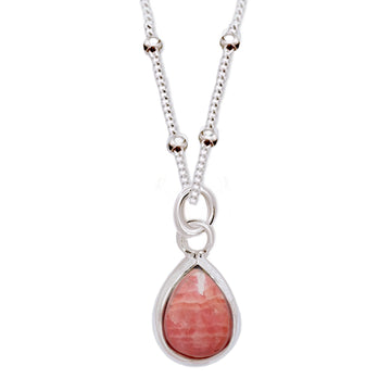 Laihas Mini Classic Chic Raindrop Rhodochrosite Necklace Gemstone Sterling Silver necklace Laihas Bohemian Dreaming -L.B.D