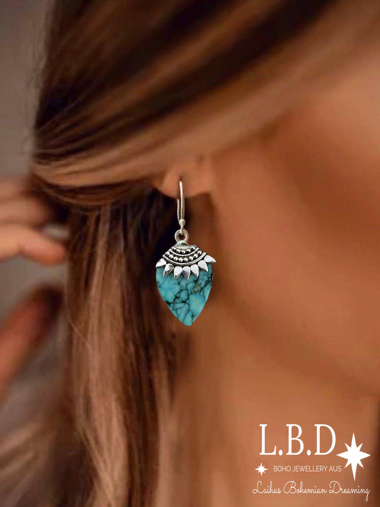 Laihas Harmonious Boho Turquoise Earrings Gemstone Sterling Silver Earrings Laihas Bohemian Dreaming -L.B.D