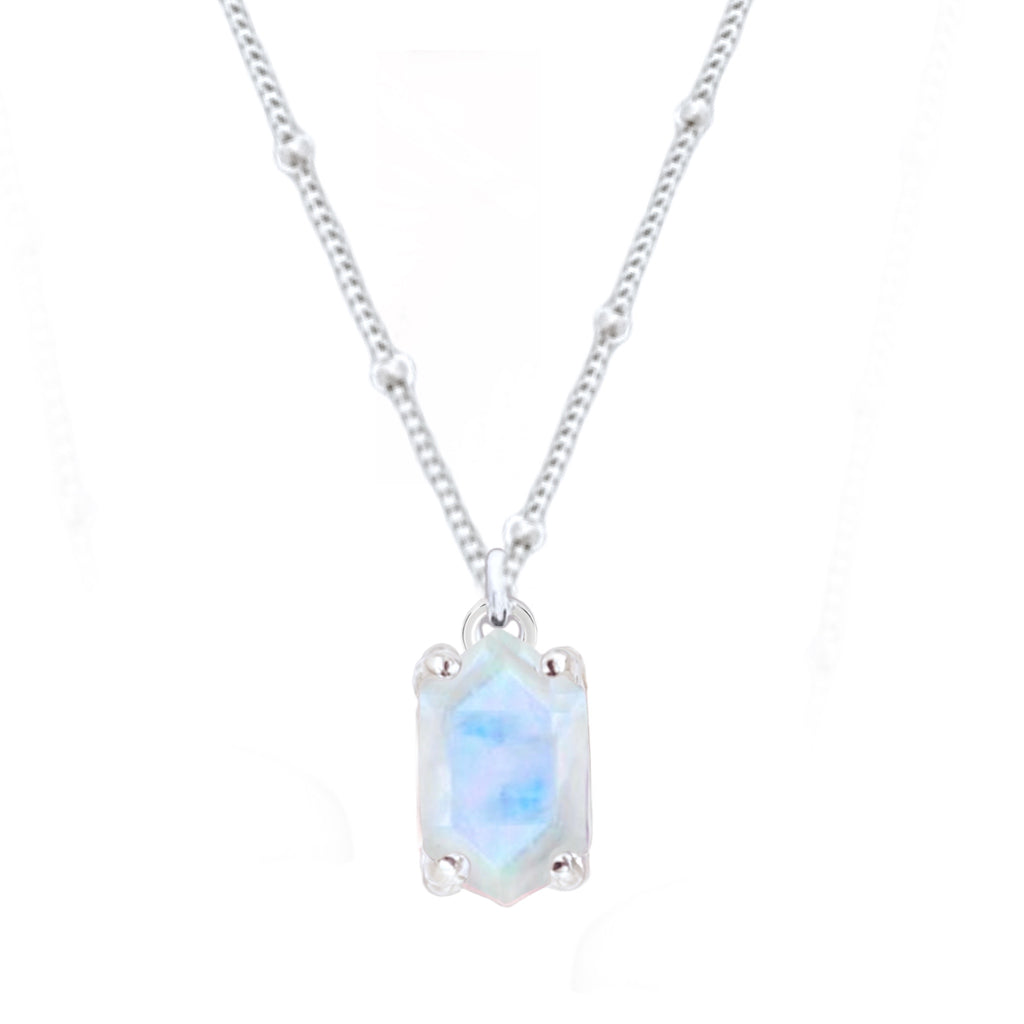 Laihas Mini Hex Crystal Moonstone Necklace Gemstone Sterling Silver necklace Laihas Bohemian Dreaming -L.B.D