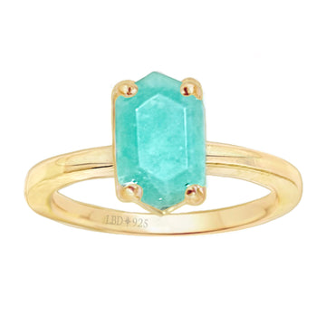 Laihas Gold Mini Hex Crystal Amazonite Ring Gemstone Gold Ring Laihas Bohemian Dreaming -L.B.D