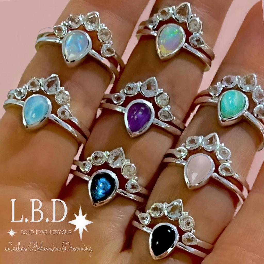 Laihas Mini Tearing Spirit Amazonite Ring Gemstone Sterling Silver Ring Laihas Bohemian Dreaming -L.B.D