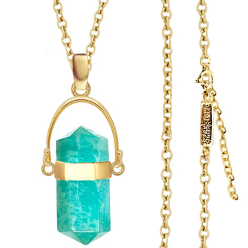 Laihas Large Crystal Kindness Gold Amazonite Necklace- Long Crystal Necklace Gold Gemstone Necklace Laihas Bohemian Dreaming -L.B.D