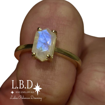 Laihas Gold Mini Hex Crystal Moonstone Ring Gemstone Gold Ring Laihas Bohemian Dreaming -L.B.D