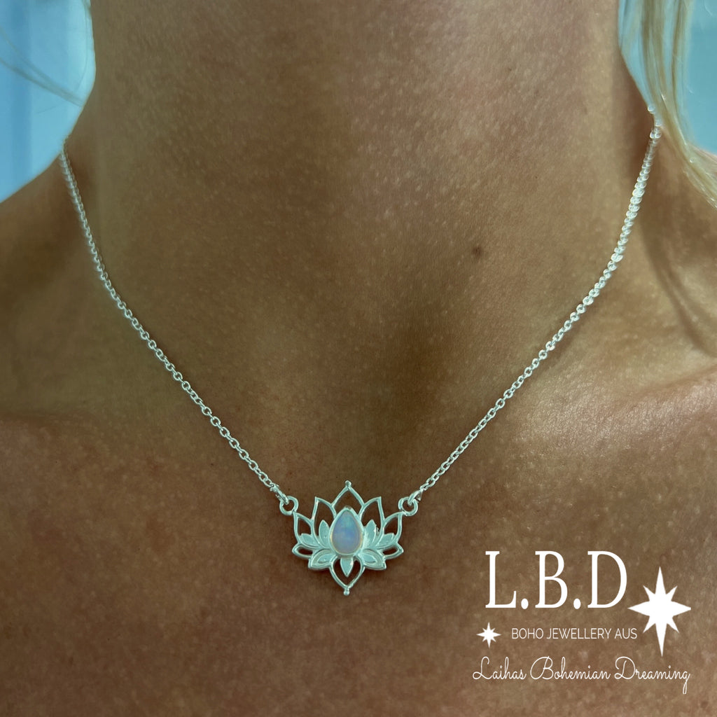 Laihas Opulent Lotus Flower Choker Style Moonstone Necklace Gemstone Sterling Silver necklace Laihas Bohemian Dreaming -L.B.D