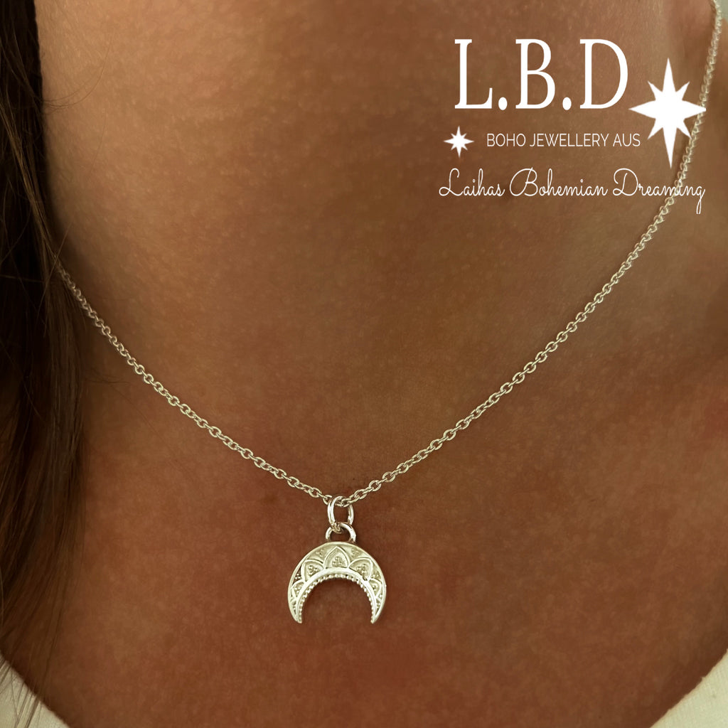 Laihas La Luna Mini Moon Boho Necklace Sterling Silver Necklace Laihas Bohemian Dreaming -L.B.D