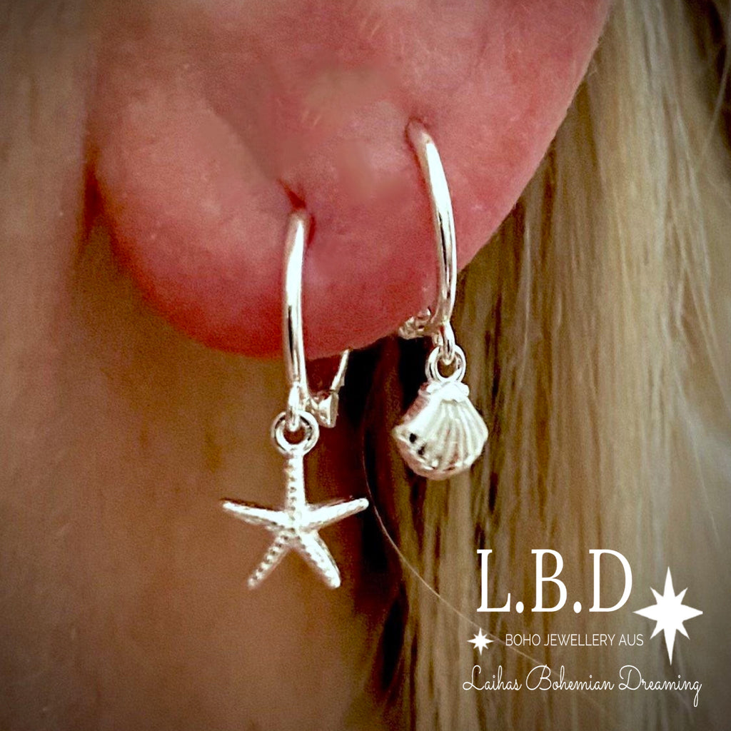 Laihas Mini Sea Shell Hoop Earrings Sterling Silver Earrings Laihas Bohemian Dreaming -L.B.D