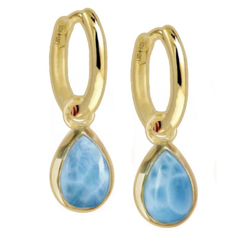 Laihas Classic Chic Raindrop Gold Larimar Hoop Earrings Gold Gemstone earrings Laihas Bohemian Dreaming -L.B.D