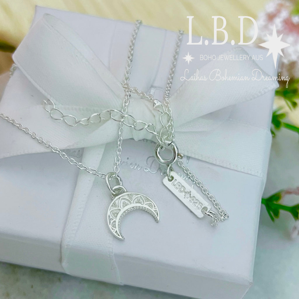 Laihas La Luna Mini Moon Boho Necklace Sterling Silver Necklace Laihas Bohemian Dreaming -L.B.D