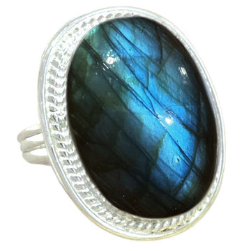 Gleaming Boho Statement Labradorite Ring - LBD Gemstone Sterling Silver Ring Laihas Bohemian Dreaming -L.B.D