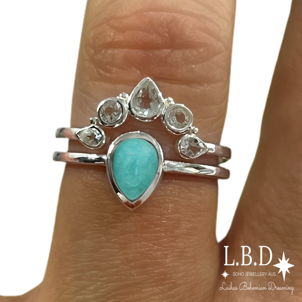 Laihas Mini Tearing Spirit Amazonite Ring Gemstone Sterling Silver Ring Laihas Bohemian Dreaming -L.B.D