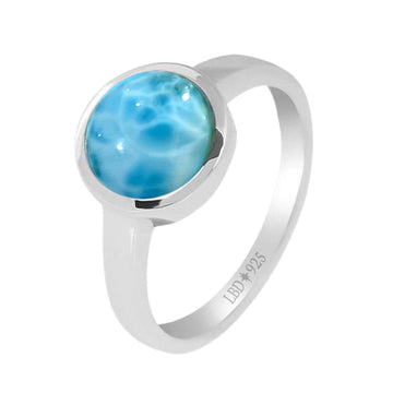 Larimar Ring- Elegant Small Round Larimar Gemstone Sterling Silver Ring Laihas Bohemian Dreaming -L.B.D