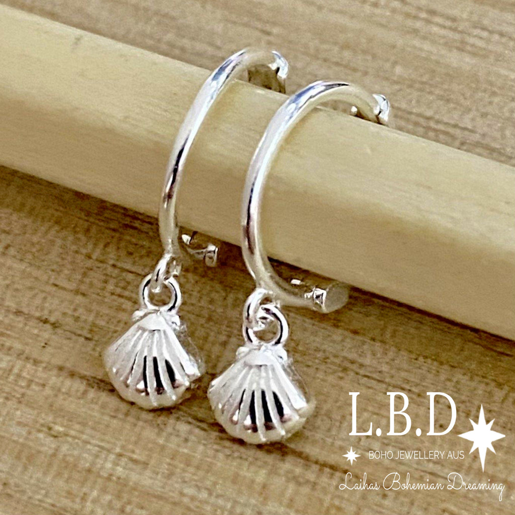 Laihas Mini Sea Shell Hoop Earrings Sterling Silver Earrings Laihas Bohemian Dreaming -L.B.D