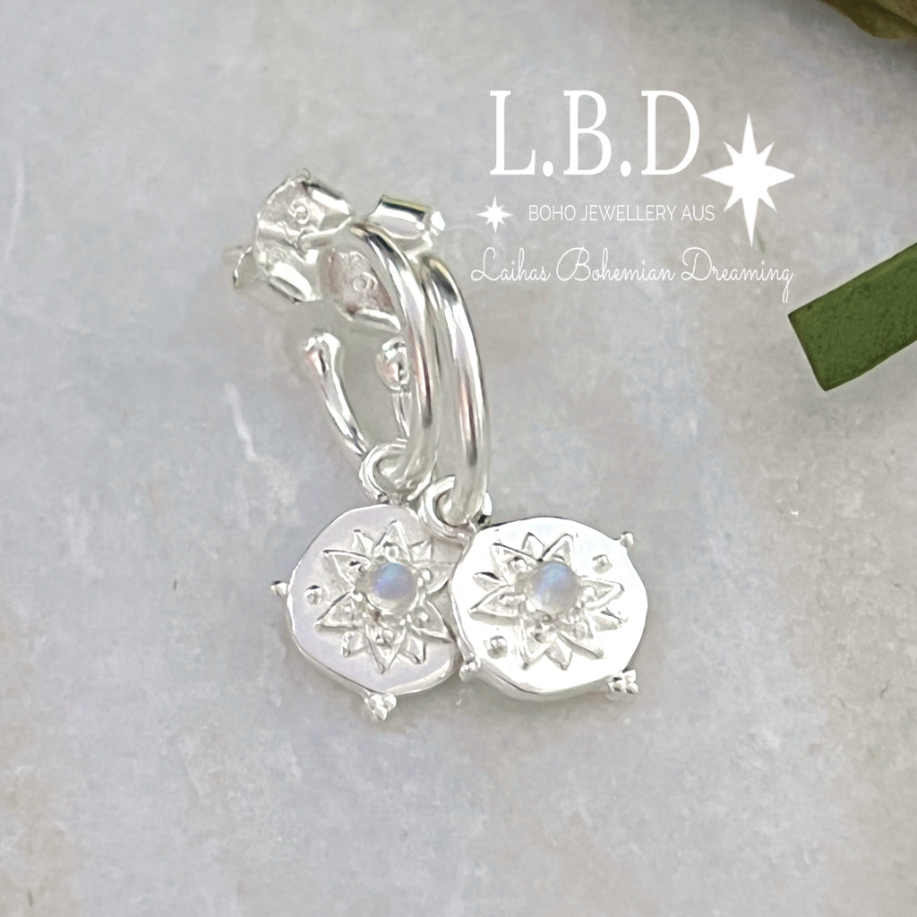 Laihas Intricate Vera May Moonstone Hoop Earrings Gemstone Sterling Silver Earrings Laihas Bohemian Dreaming -L.B.D