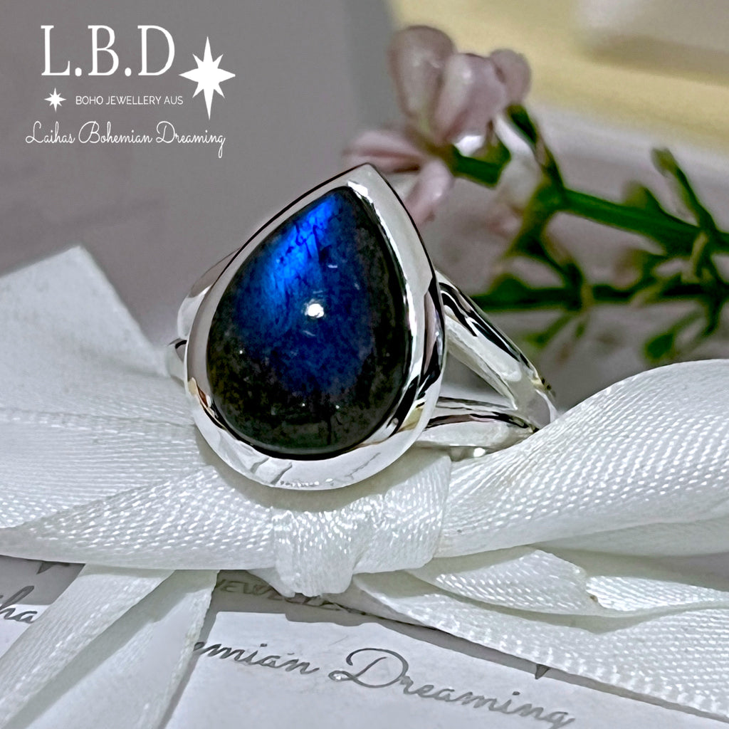 Laihas Classic Chic Raindrop Labradorite Ring Gemstone Ring Laihas Bohemian Dreaming -L.B.D