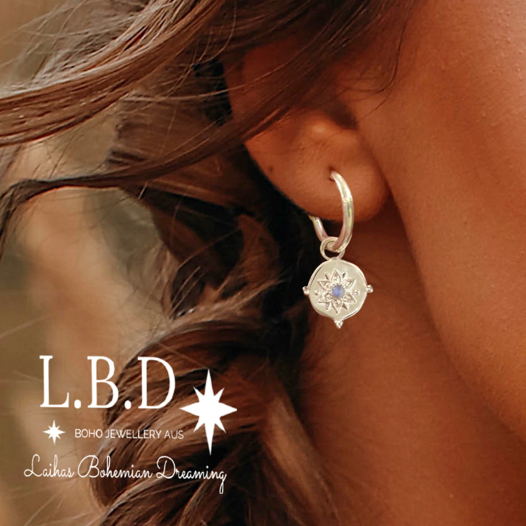 Laihas Intricate Vera May Moonstone Hoop Earrings Gemstone Sterling Silver Earrings Laihas Bohemian Dreaming -L.B.D