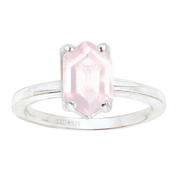 Laihas Mini Hex Crystal Rose Quartz Ring Gemstone Sterling Silver Ring Laihas Bohemian Dreaming -L.B.D