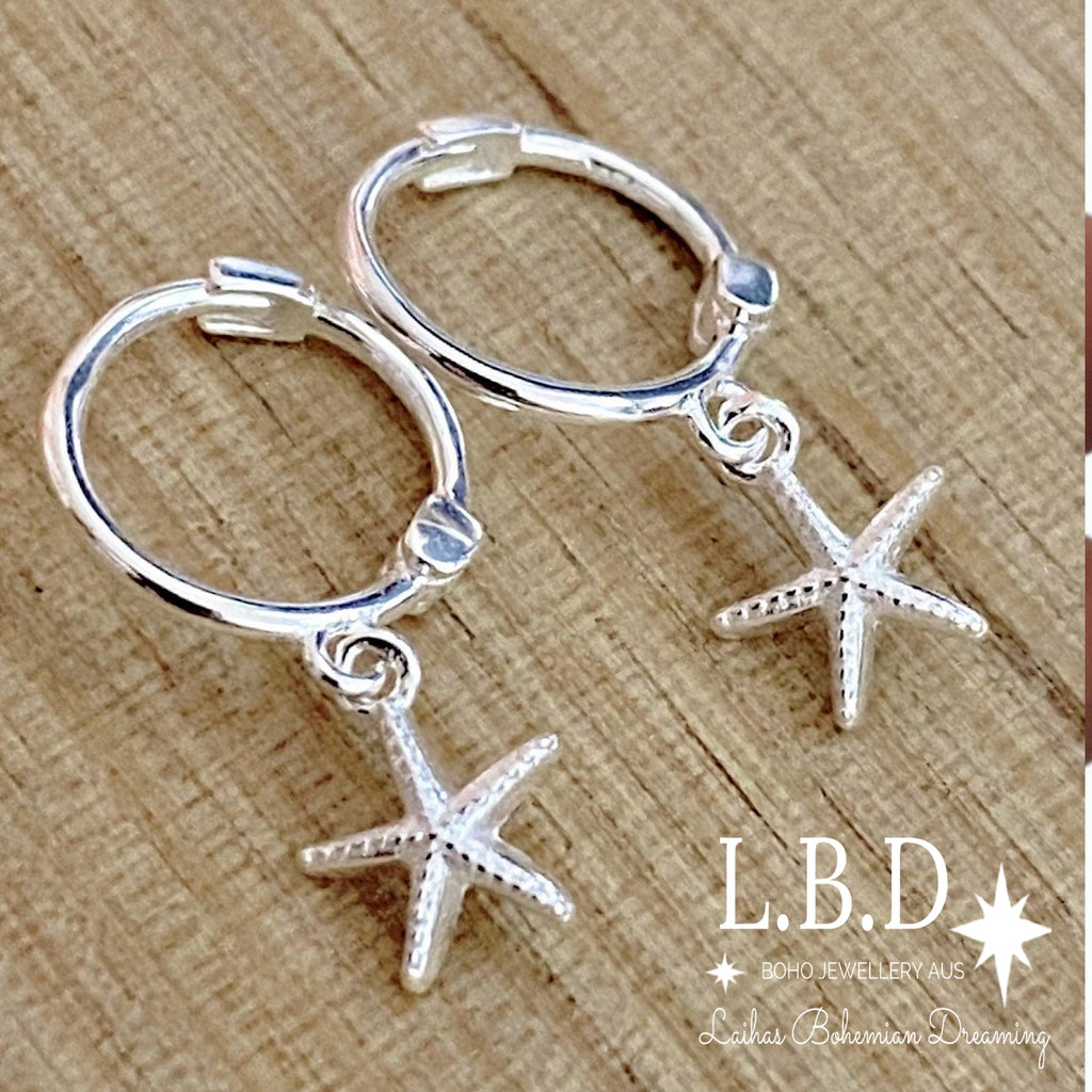 Laihas Mini Sea Star Hoop Earrings Sterling Silver Earrings Laihas Bohemian Dreaming -L.B.D