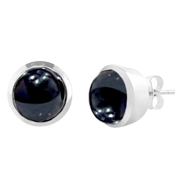 Laihas Classic Round Onyx Stud Earrings Gemstone Sterling Silver Earrings Laihas Bohemian Dreaming -L.B.D