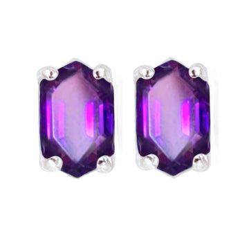 Laihas Hex Crystal Amethyst Stud Earrings Gemstone Sterling Silver Earrings Laihas Bohemian Dreaming -L.B.D