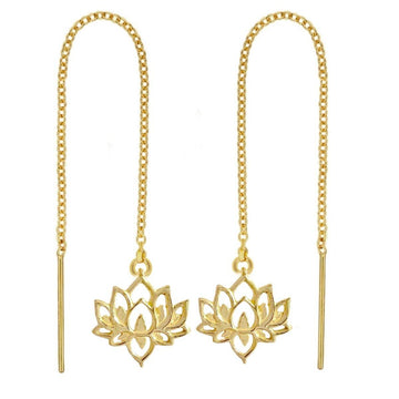 Laihas Boho Chic Lotus Flower Threader Earrings- Gold -LBD Australia