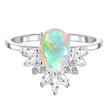 Laihas Empress Genuine Opal Ring - Opal/ White Topaz