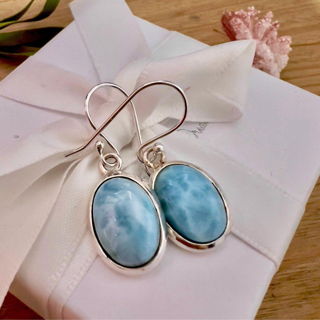 Laihas Handcrafted Classic Chic Oval Larimar Earrings