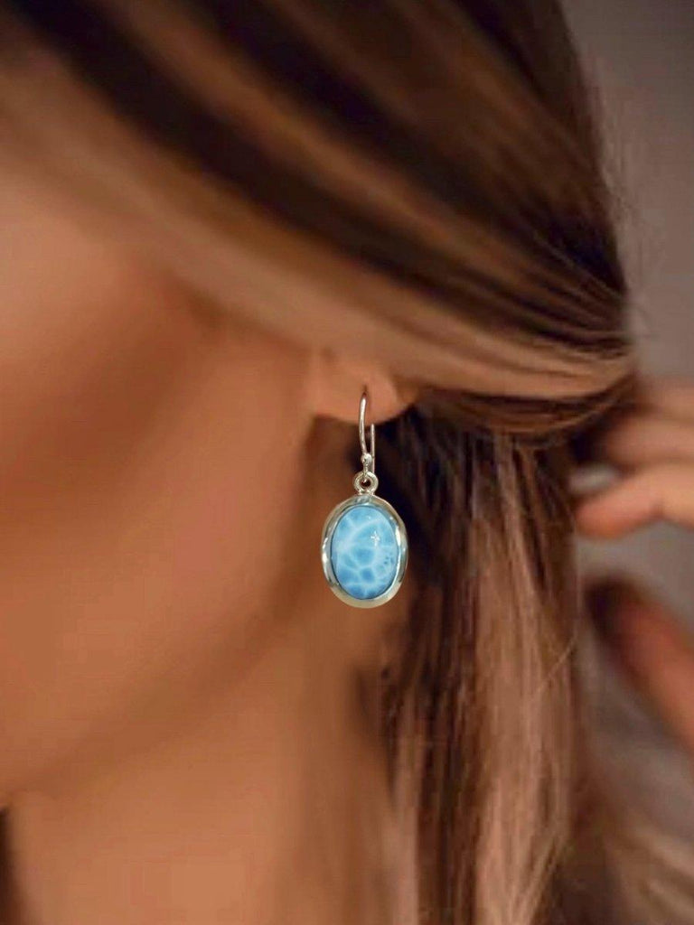 Laihas Handcrafted Classic Chic Oval Larimar Earrings