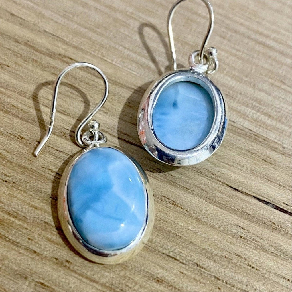 Laihas Handcrafted Classic Chic Oval Larimar Earrings