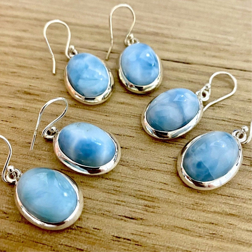 Laihas Handcrafted Classic Chic Oval Larimar Earrings