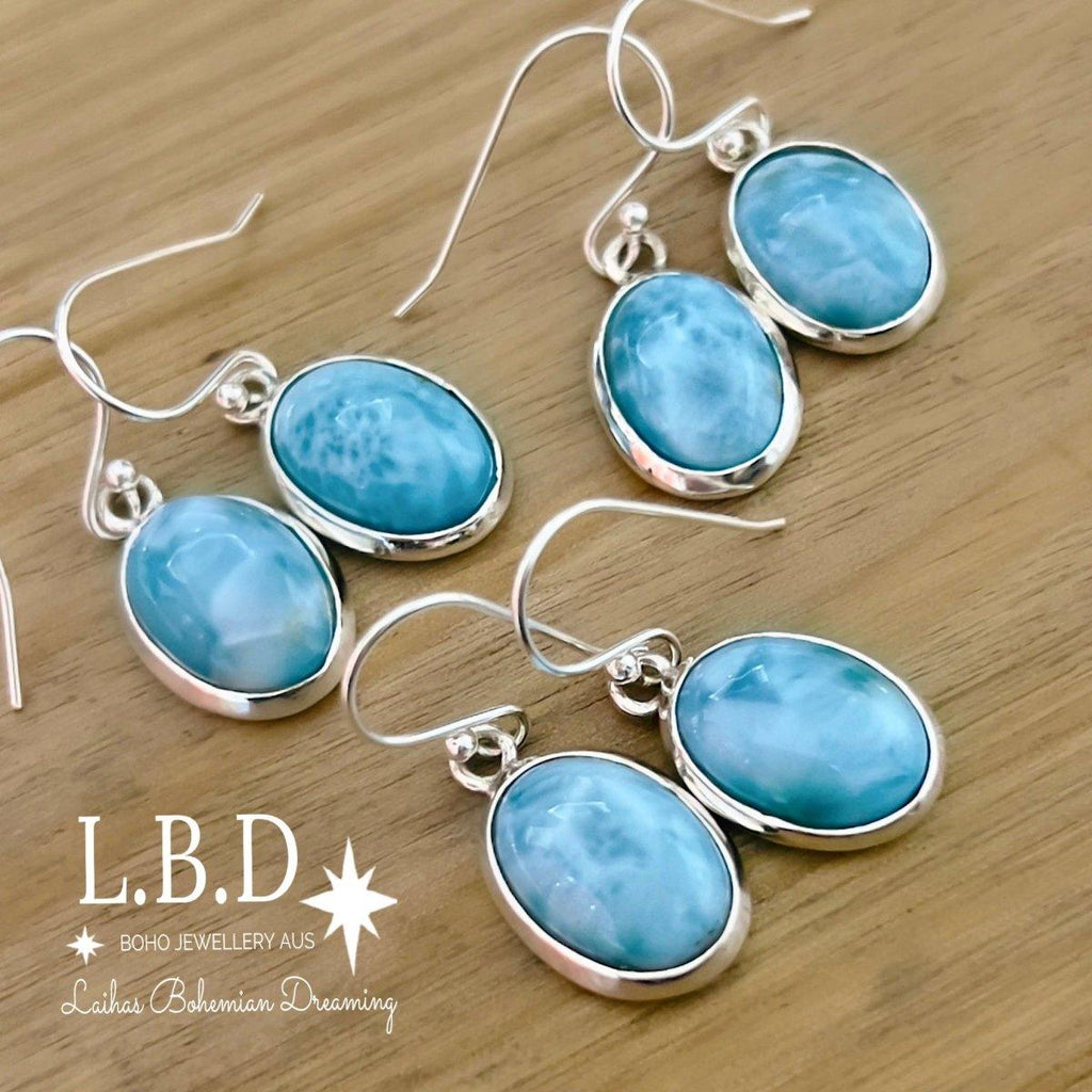 Laihas Handcrafted Classic Chic Oval Larimar Earrings