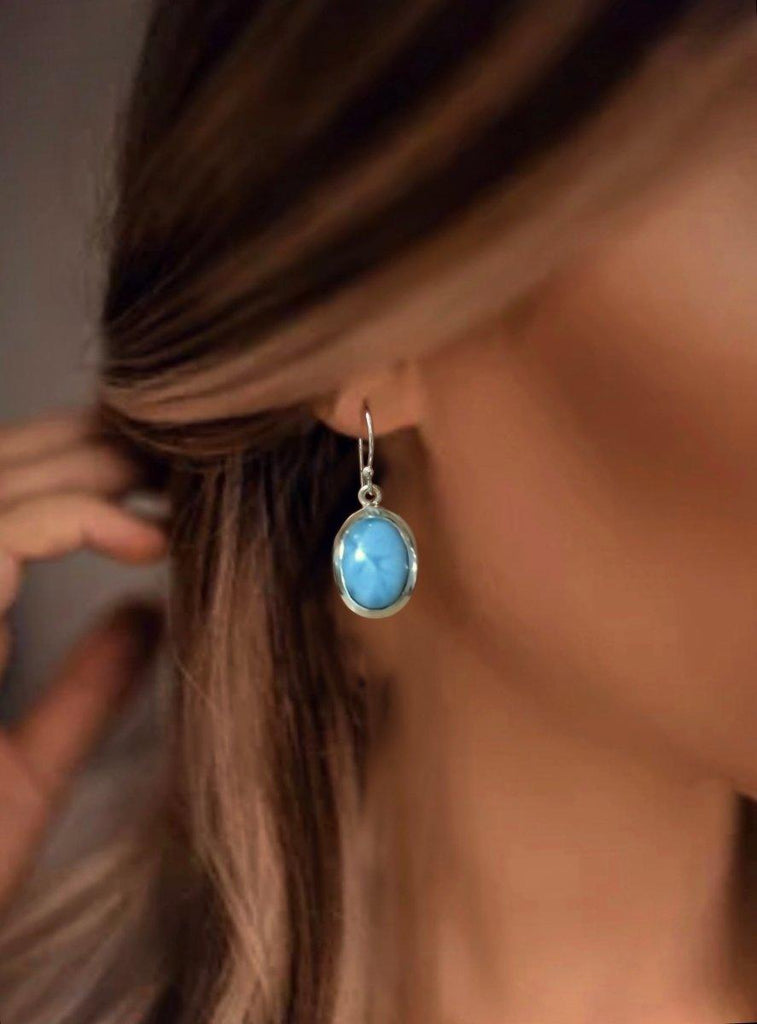 Laihas Handcrafted Classic Chic Oval Larimar Earrings