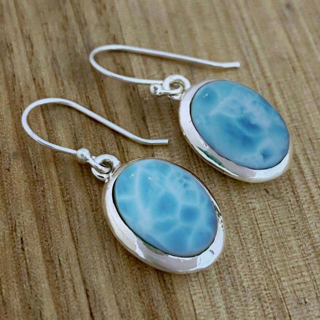 Laihas Handcrafted Classic Chic Oval Larimar Earrings