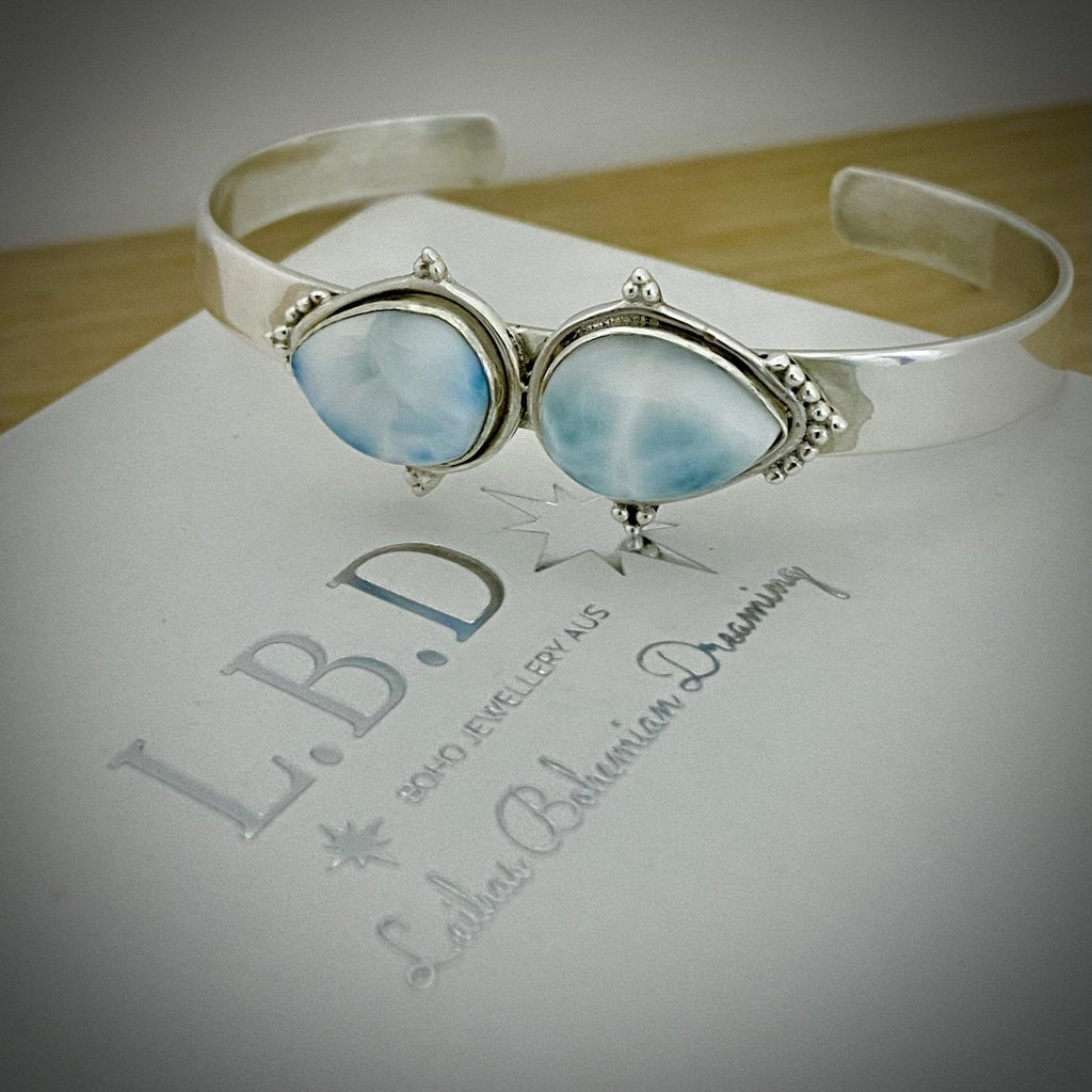 Laihas Handmade Zahli Two Tear Larimar Bangle -LBD Australia