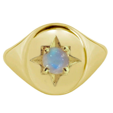 Laihas Hope & Guiding Light Gold Moonstone Ring- Signet Ring