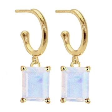 Laihas Miraculous Emerald Cut Moonstone Gold Hoop Earrings