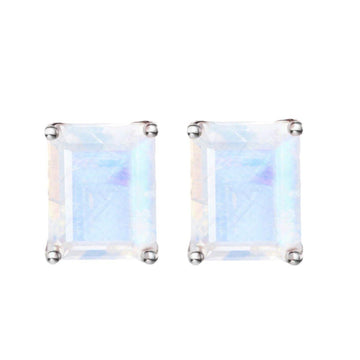 Laihas Miraculous Emerald Cut Moonstone Stud Earrings