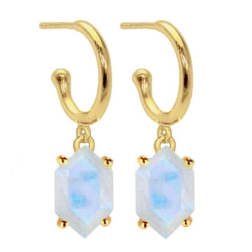 Laihas Miraculous Hexagon Moonstone Gold Hoop Earrings