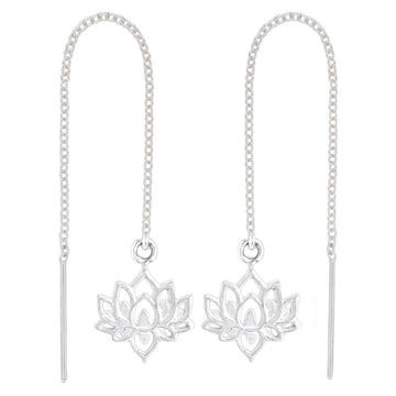 Laihas Prestige Boho Chic Lotus Flower Threader Earrings- Sterling Silver