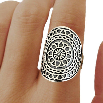 Laihas Sterling Silver Statement Catching Dreams Mandala Boho Ring Ass sizes -LBD Australia