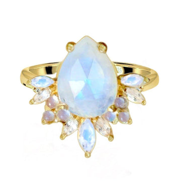 Laihas Tearing Empress Gold Crystal Topaz and Moonstone Ring