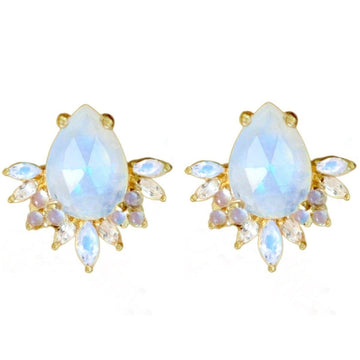 Laihas Tearing Empress Gold Crystal Topaz and Moonstone Stud Earrings